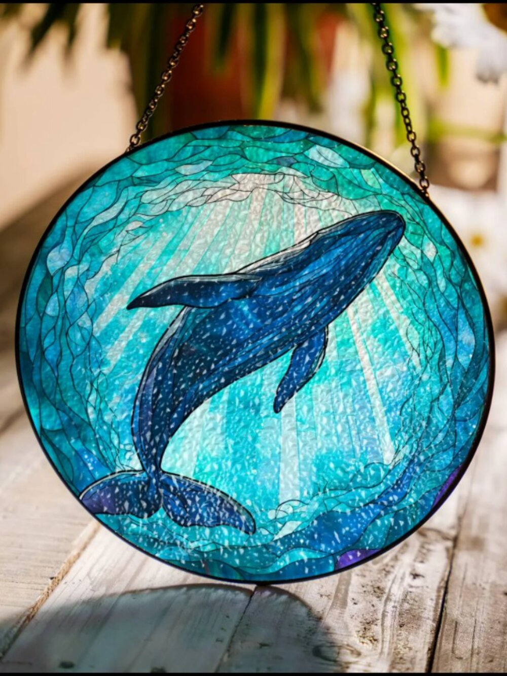 Whale Stained Glass Suncatcher: Ocean Art Window Hanging - Picture 4 of 4